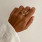 Anillo corazón textura ajustable en acero baño oro 18K Santana