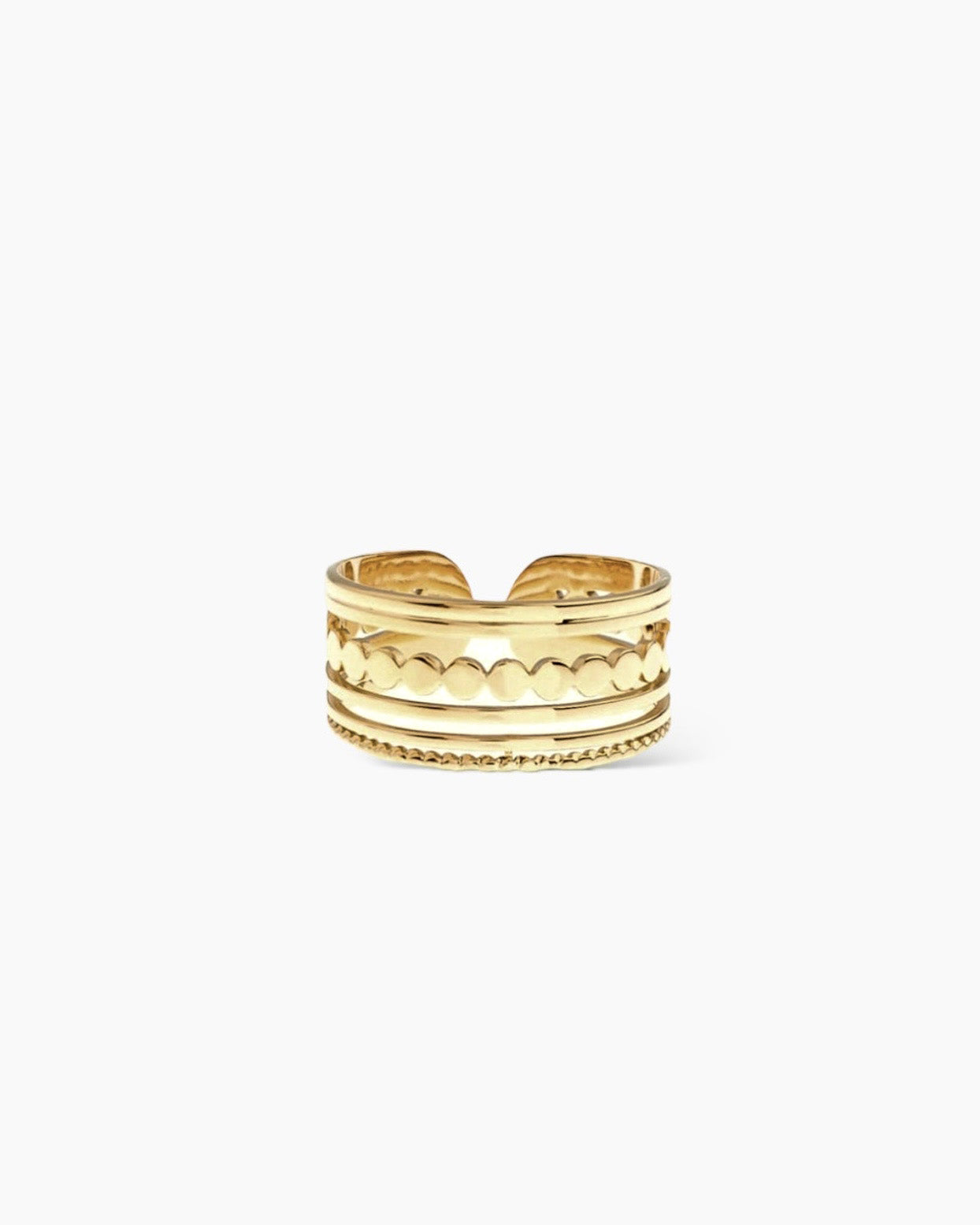 Anillo bandas diseño puntos ajustable en acero baño oro 18K Ender