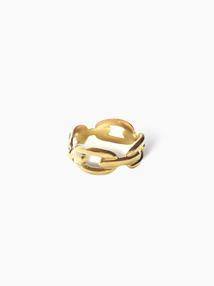 Anillo abierto ajustable diseño eslabones en acero baño oro 18K Estribo