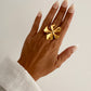 Anillo flor ajustable con circonita en acero baño oro 18K June