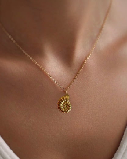 Collar cadenita simple con colgante en forma de concha marina con baño de oro mate 18K Nautilus