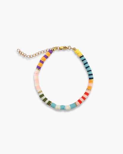 Pulsera cuentas discos colores acabada en acero baño oro Windy II