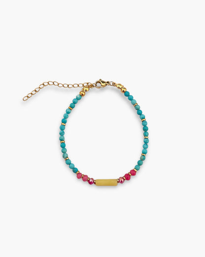 Pulsera cuentas turquesa detalle cristal rosa acabada acero oro Turquesa