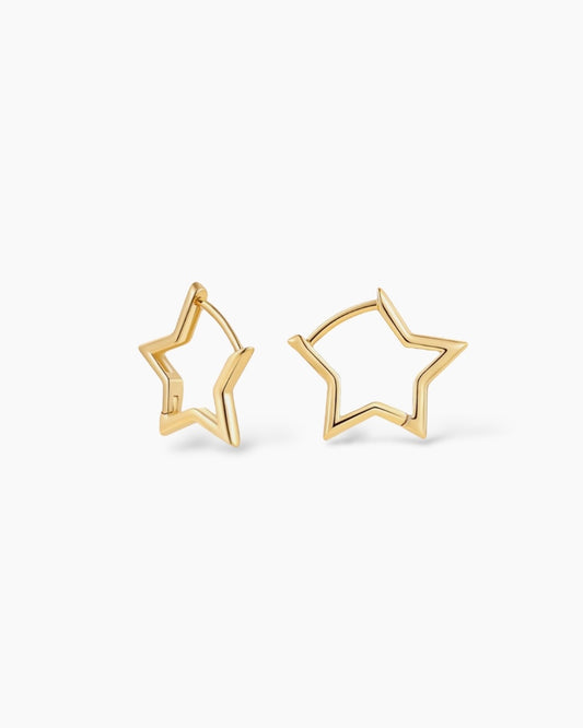 Pendientes pequeños de aro en forma de estrella en acero baño oro 18K