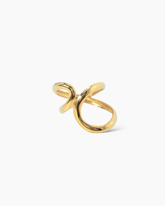 Anillo curvas abertura delantera envolvente en acero baño oro 18K Feng