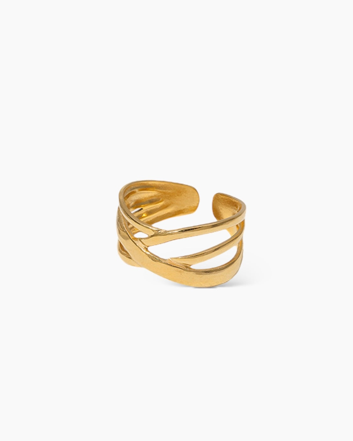 Anillo ajustable bandas cruzadas en acero baño oro 18k Crossy Gold