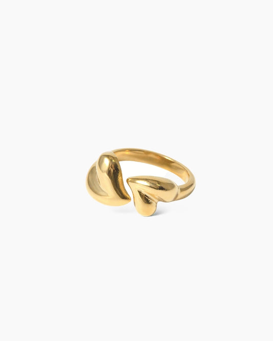 Anillo abierto corazones acero inoxidable baño oro 18K Lovers