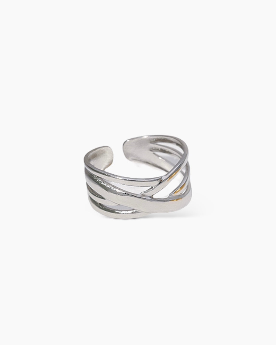 Anillo ajustable bandas cruzadas en acero baño rodio Crossy Silver