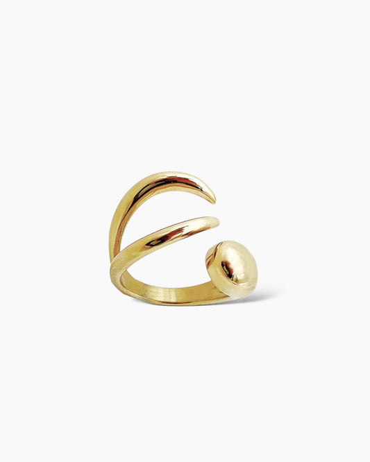 Anillo abierto lateral en forma de garra en acero inoxidable baño de oro 18K Helios