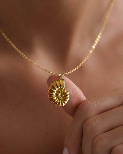 Collar cadenita simple con colgante en forma de concha marina con baño de oro mate 18K Nautilus