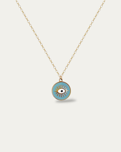 Collar cadena colgante turquesa diseño ojo en acero acabado oro Shield