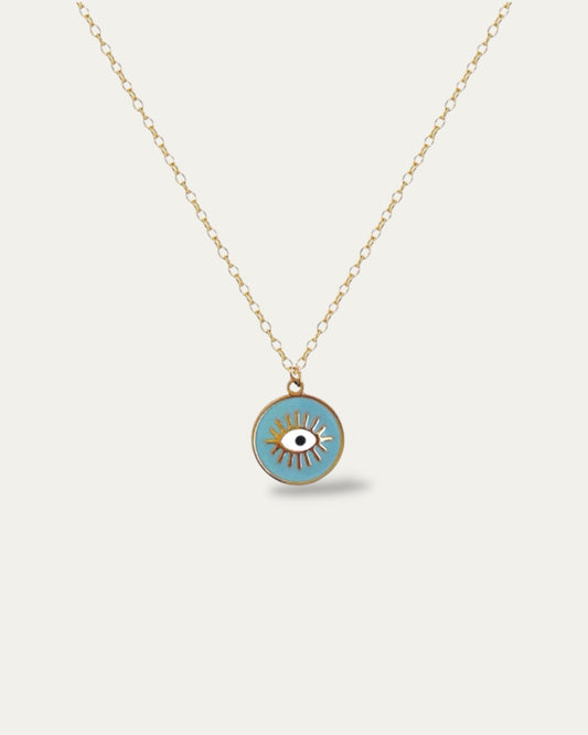 Collar cadena colgante turquesa diseño ojo en acero acabado oro Shield
