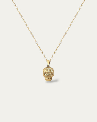 Colgante en forma de calavera mejicana en acero baño oro 18K Catrina