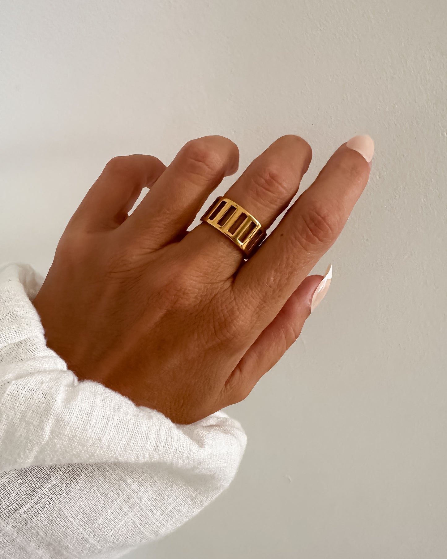 Anillo diseño bandas verticales  en acero inoxidable baño oro 18K Jail