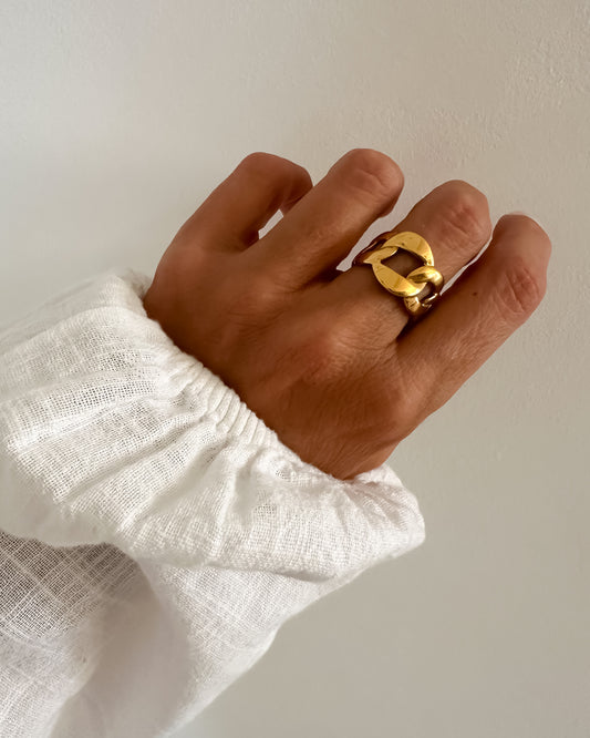 Anillo abierto diseño eslabones en acero baño oro 18K Súper Chain