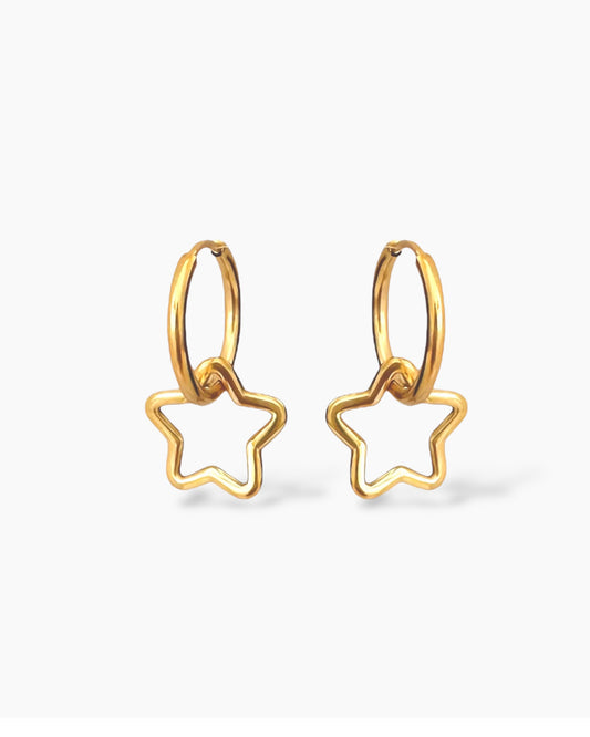 Pendientes de aro medianos con charm extraible de estrella en acero baño oro 18k Livia Estrella