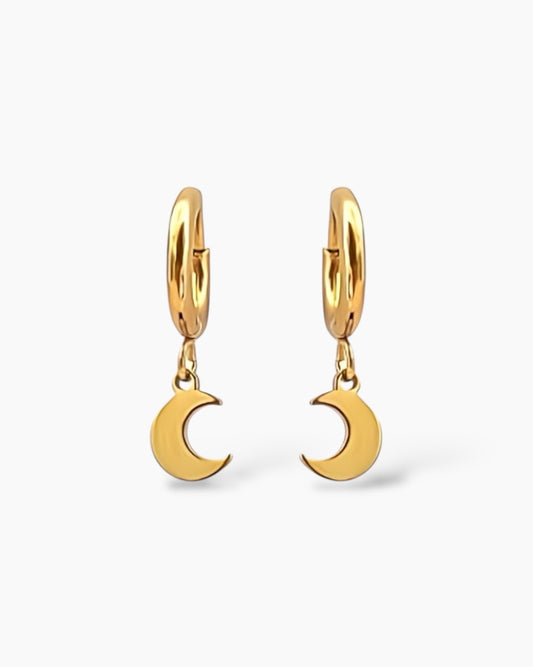 Aritos colgante de luna mini en acero baño oro 18K Luna