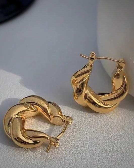 Pendientes de aro diseño rizado en acero baño de oro 18K Twister