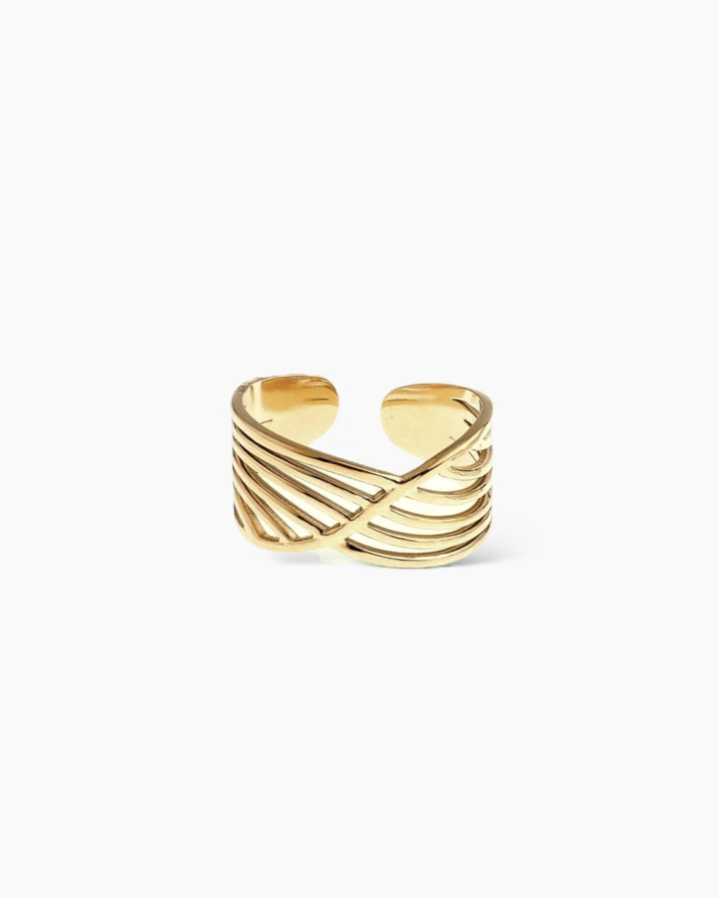 Anillo ajustable bandas cruzadas en acero inoxidable baño oro 18K Marea