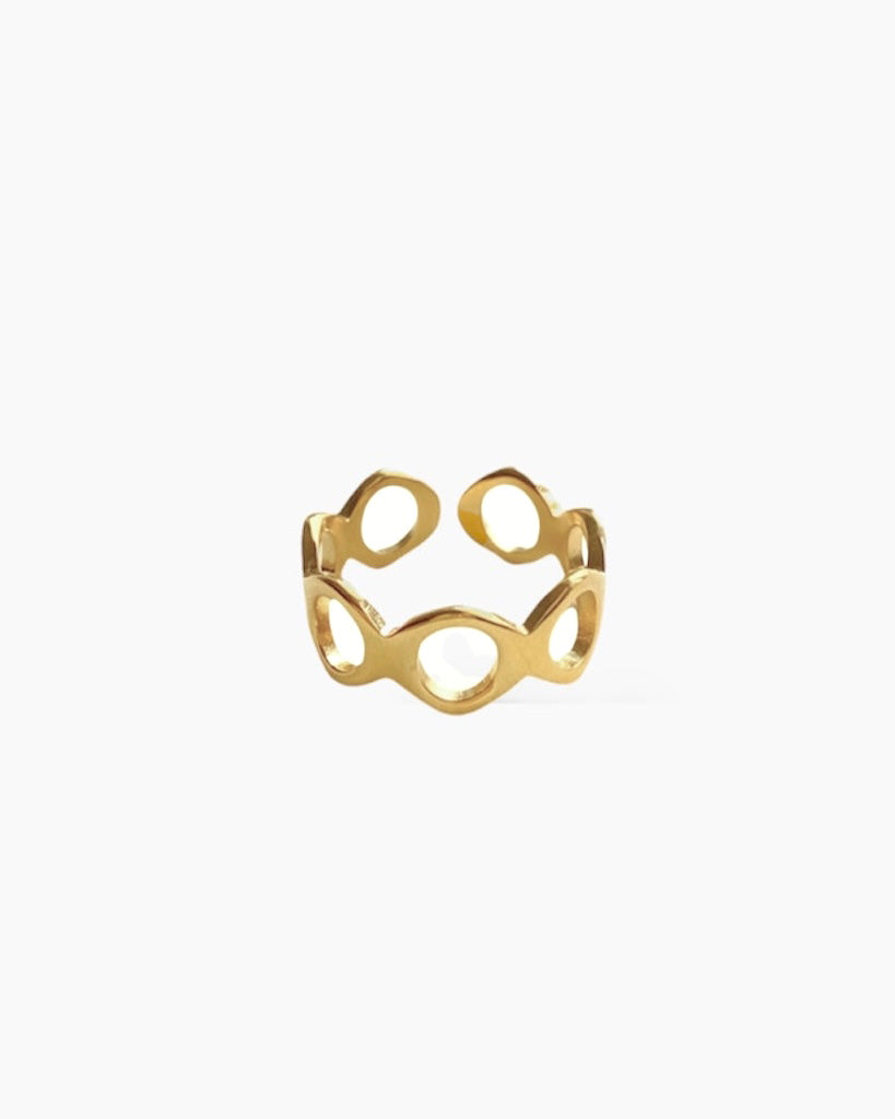 Anillo abierto diseño círculos en acero inoxidable baño oro 18K Mask