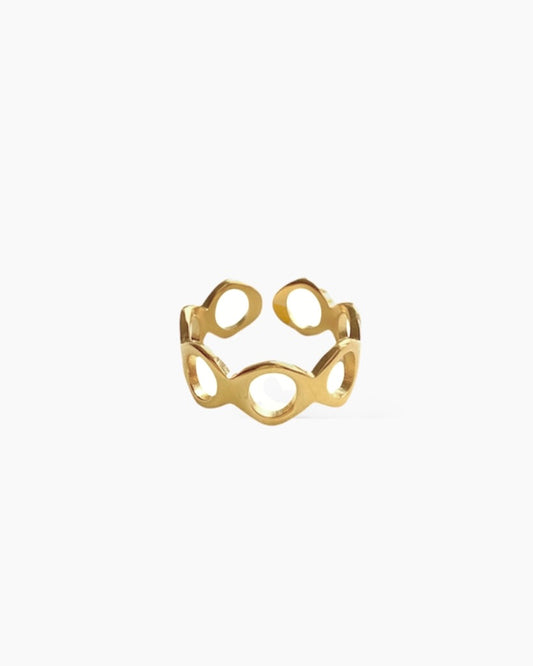 Anillo abierto diseño círculos en acero inoxidable baño oro 18K Mask