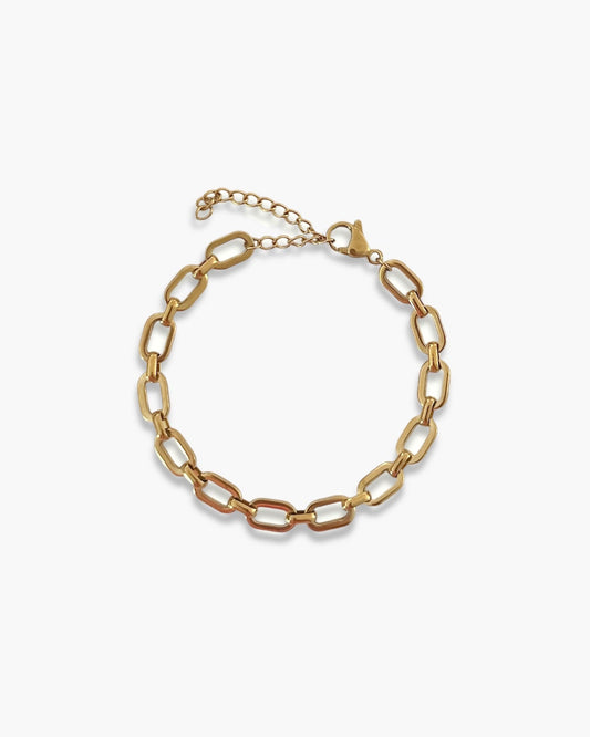 Pulsera eslabones planos en acero inoxidable baño oro 18K Nora