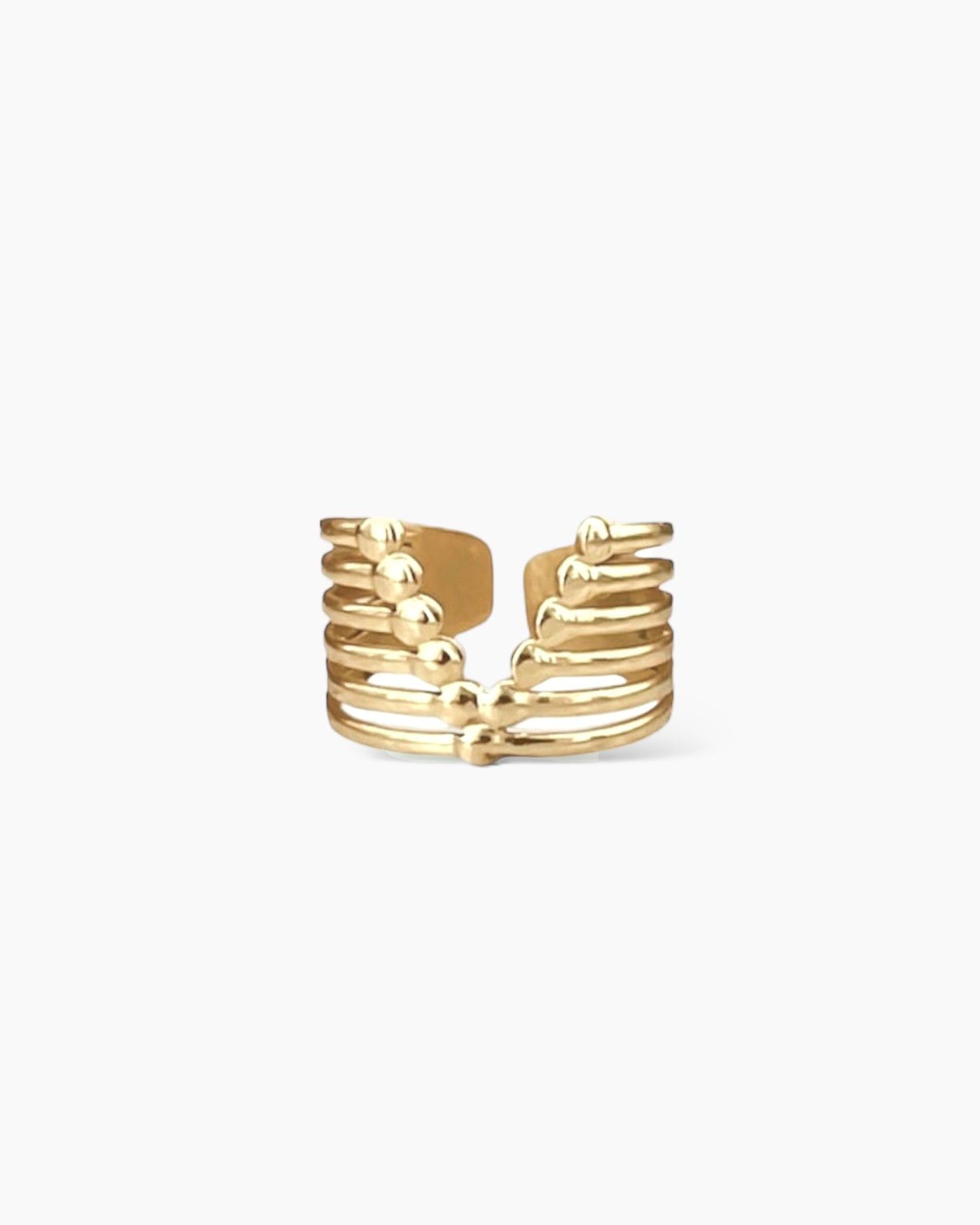 Anillo tiras finas con forma de V delantera en acero con baño oro 18K Victoria