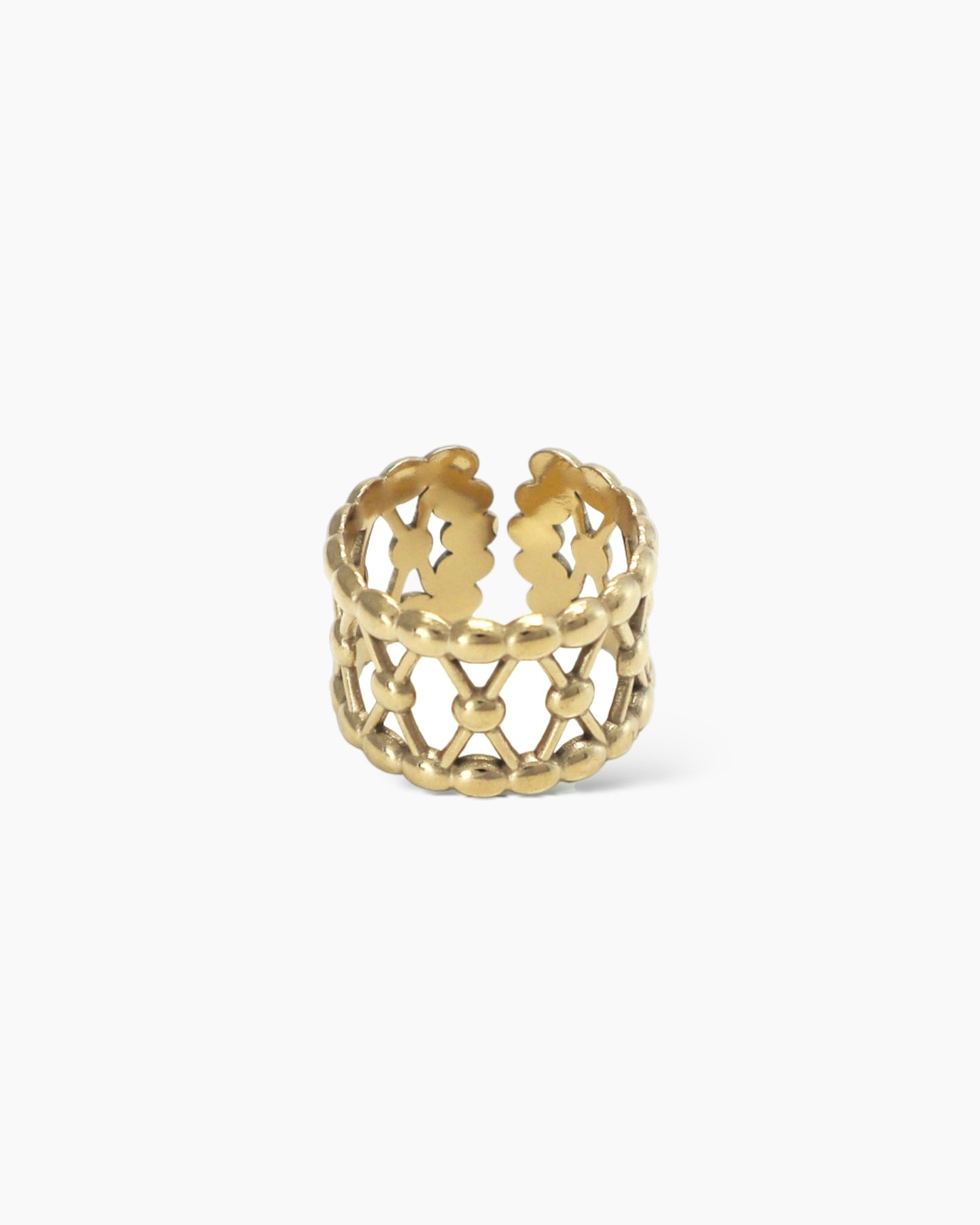 Anillo ajustable cruces textura en acero baño oro 18K XVI