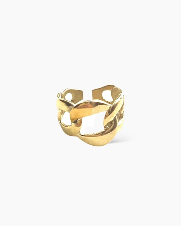 Anillo abierto diseño eslabones en acero baño oro 18K Súper Chain