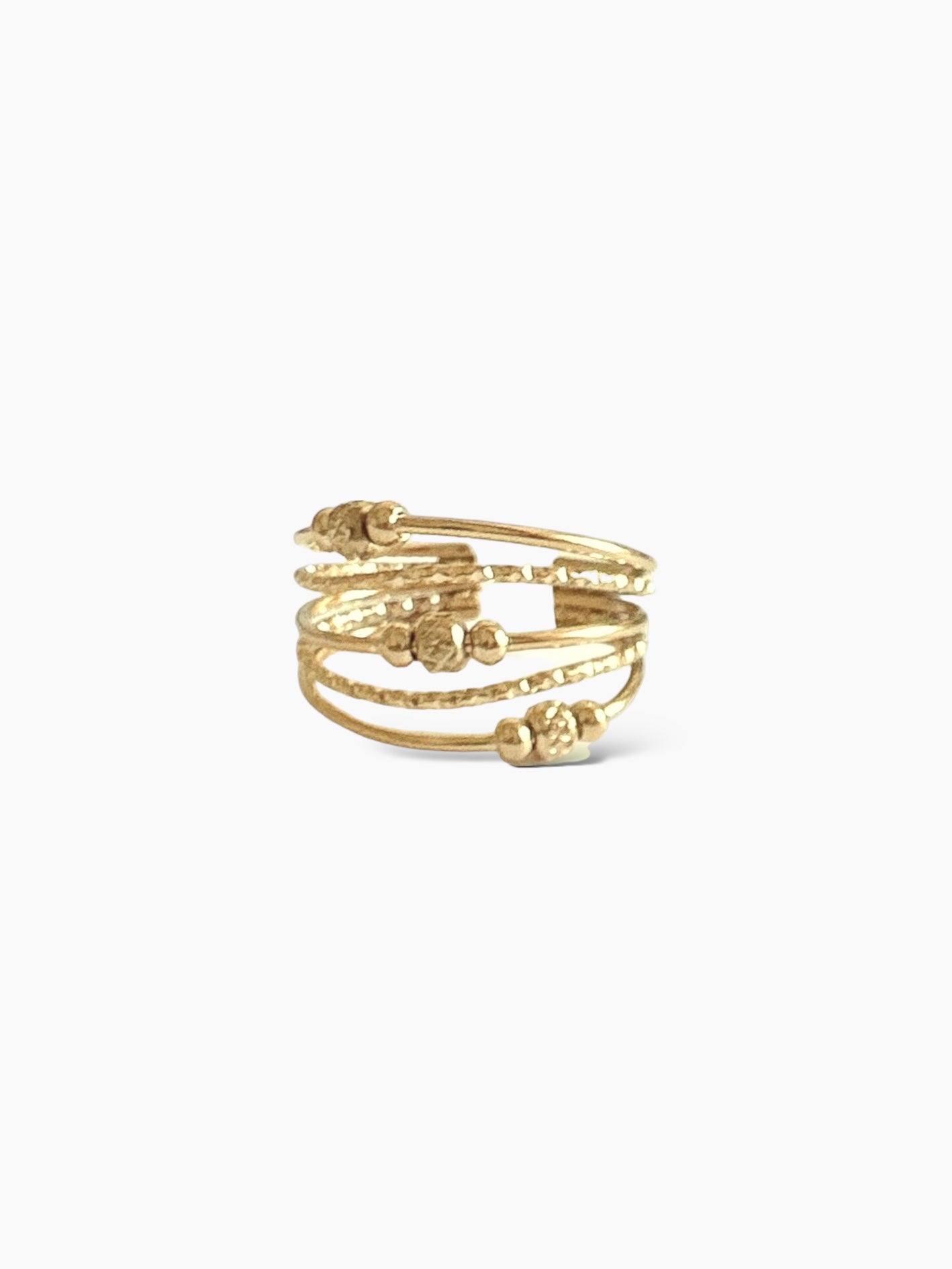 Anillo múltiple hilos detalle bolitas en acero baño oro 18K Bolitas