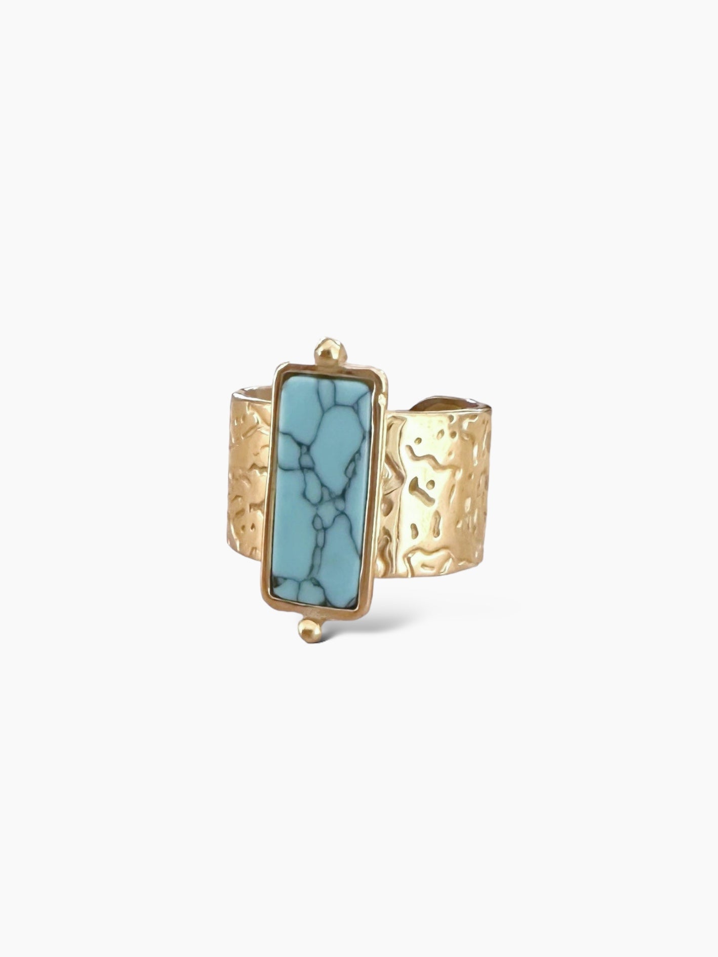 Anillo piedra grande rectangular turquesa acero baño oro 18K Aramis