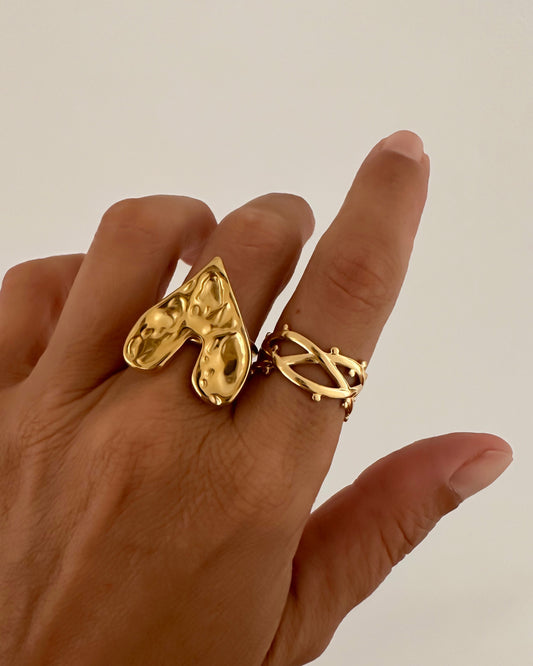 Anillo bandas cruzadas detalle puntos en acero baño oro 18K Fidji