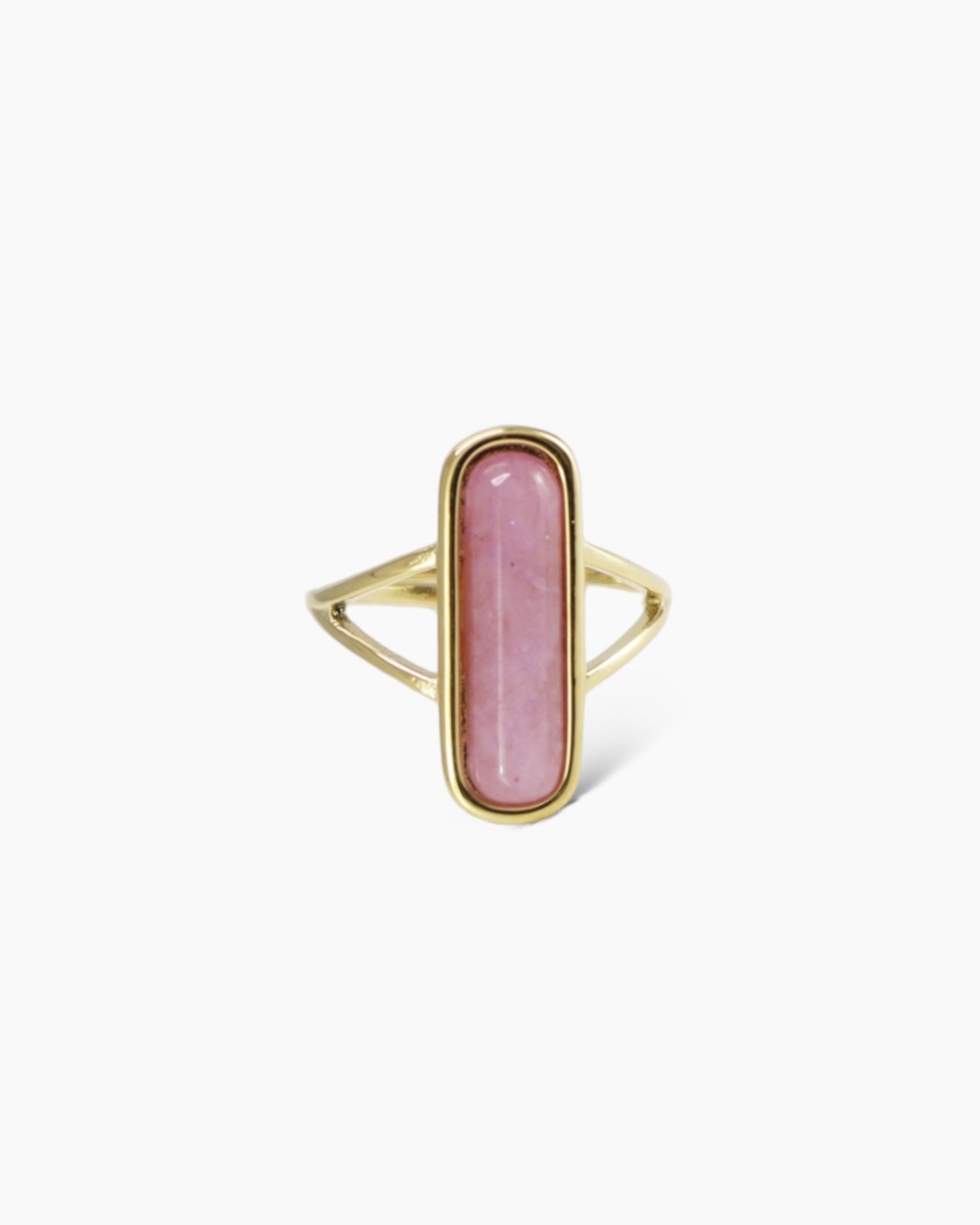 Anillo piedra rosa vertical en acero baño oro 18K Liquor