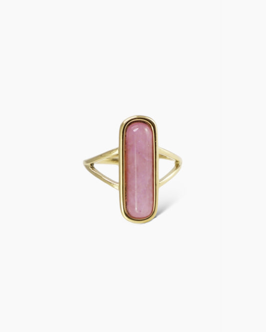 Anillo piedra rosa vertical en acero baño oro 18K Liquor