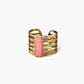 Anillo ajustable piedra rosa rectangular en acero baño oro 18K Bella Rosa