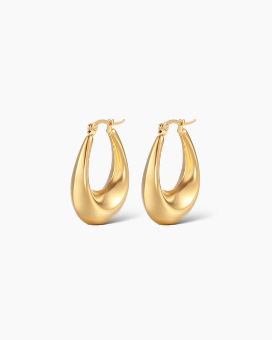 Pendientes aros ovalados en acero baño de oro 18K Ovo