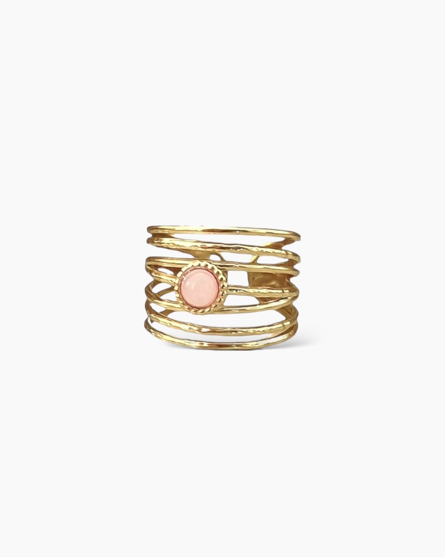 Anillo piedra rosa pequeña acero baño oro 18 K Sandrine