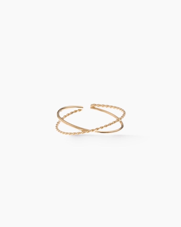 Anillo súper fino ajustable diseño cruzado en acero baño oro 18K Crossline