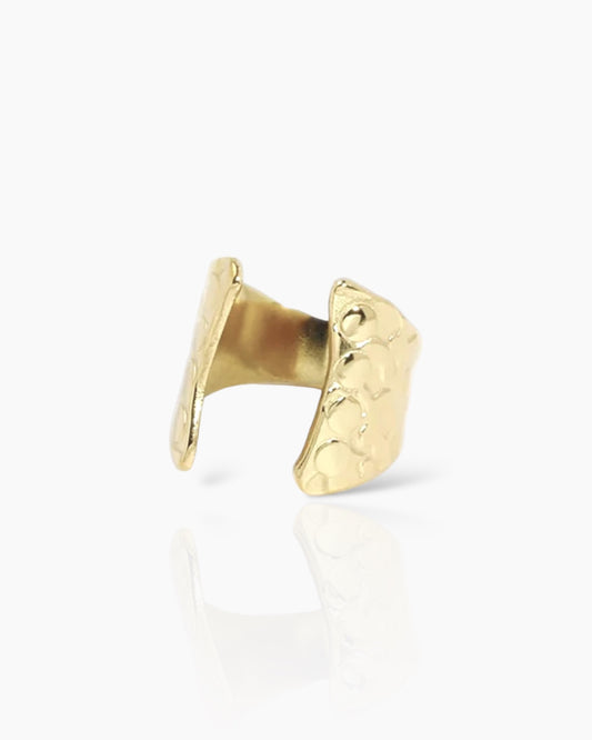 Anillo textura con abertura delantera en acero inoxidable baño oro 18K Magno