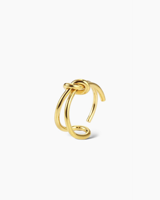 Anillo abierto diseño nudo delantero en acero inoxidable baño oro 18K Nudo