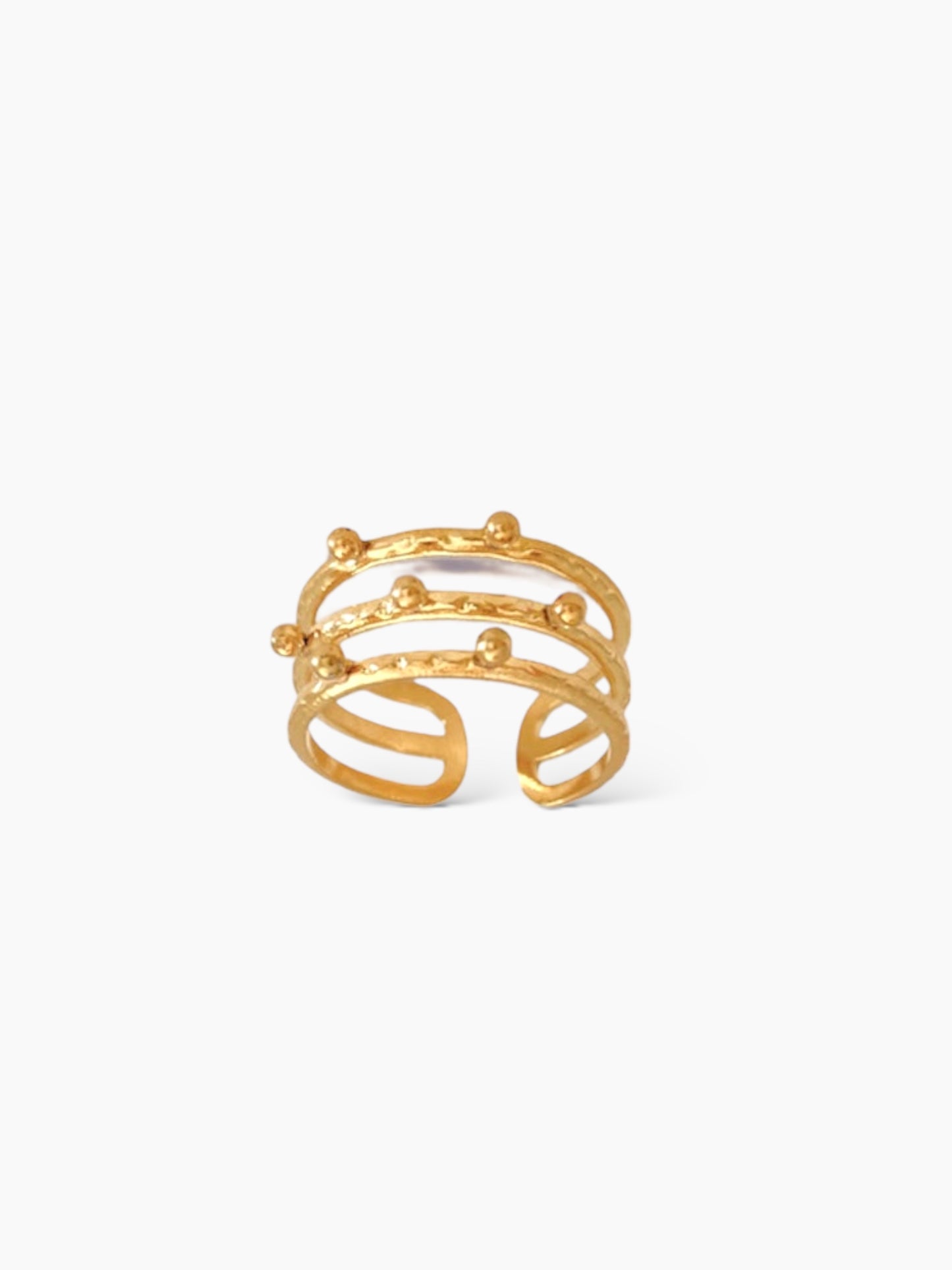 Anillo tres bandas detalle bolitas en acero baño oro 18K Bubbles