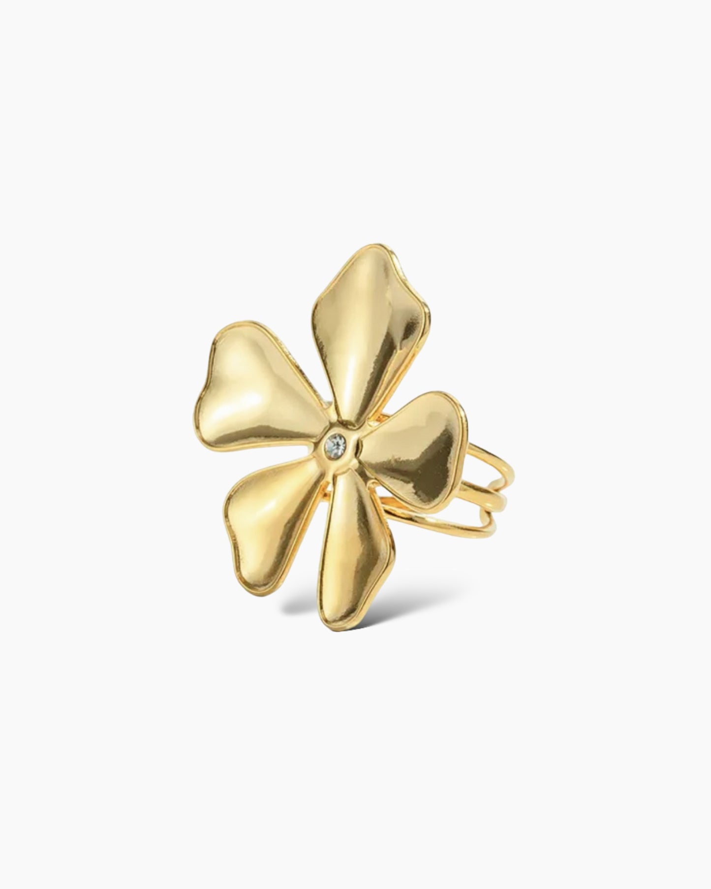 Anillo flor ajustable con circonita en acero baño oro 18K June