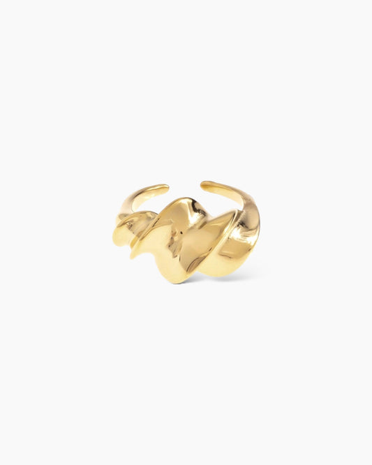 Anillo grueso abierto diseño girado en acero baño oro 18K Twix