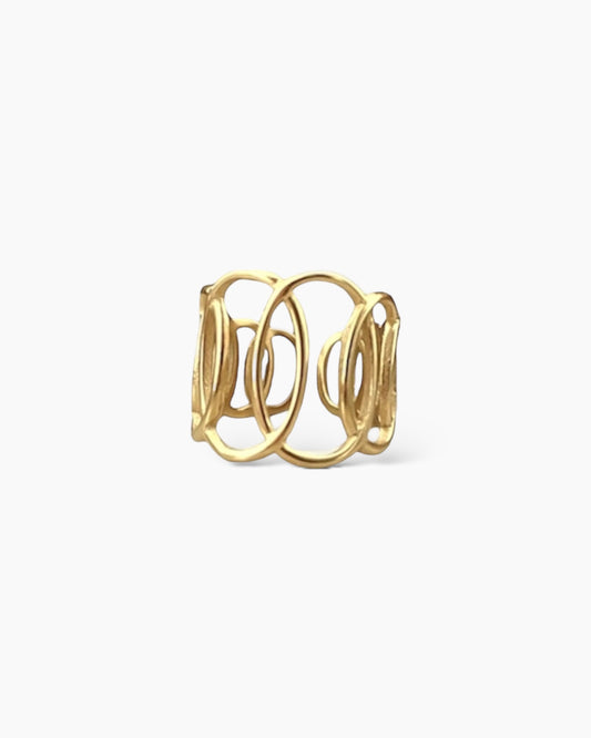 Anillo ajustable círculos entrelazados en acero baño oro 18K Barbados