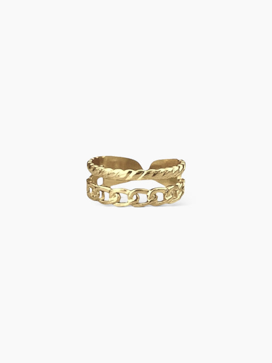 Anillo abierto doble banda estilo eslabon en acero baño oro 18K Chain