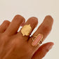 Anillo piedra rosa vertical en acero baño oro 18K Liquor