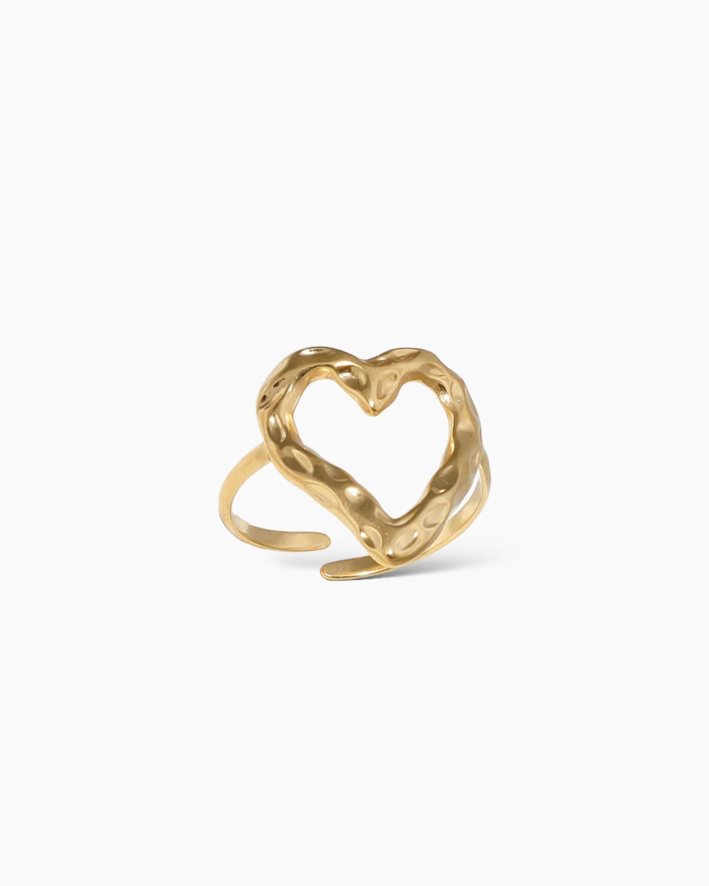 Anillo corazón textura ajustable en acero baño oro 18K Santana