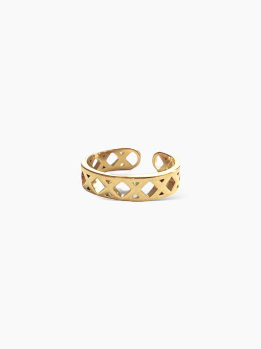 Anillo abierto diseño rombos en acero baño oro 18K Patio