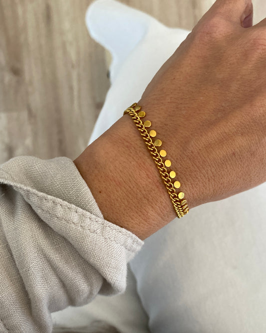 Pulsera cadena puntos en acero inoxidable baño oro 18K Dots