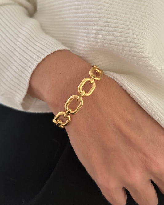 Pulsera brazalete ajustable diseño eslabones en acero baño oro 18K Link